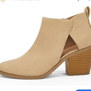 Coutgo Cut Out Chunky Block Heel Faux Suede Side Zipper Ankle Boots Tan Size 10